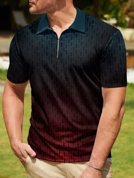 

Ombre Geometric Zip Short Sleeve Polo Shirt, Multicolor, Polo Shirts