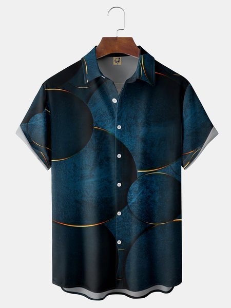 

Geometric Chest Pocket Short Sleeve Casual Shirt, Blue, Short Sleeve Shirts