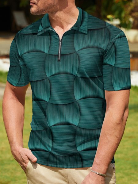 

Gradient Abstract Geometric Zip Short Sleeve Polo, Green, Polo Shirts