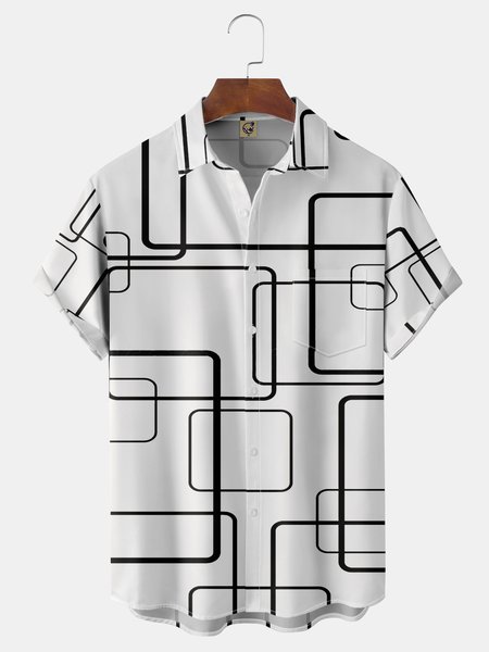 

Geometric Chest Pocket Short Sleeve Casual Shirt, White, Short Sleeve Shirts
