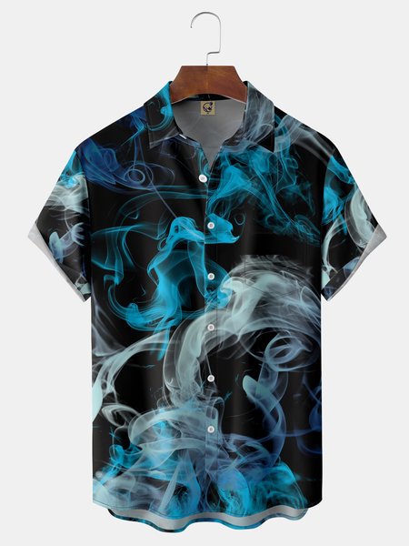 

Flame Chest Pocket Short Sleeve Casual Shirt, Blue, Men Shirts