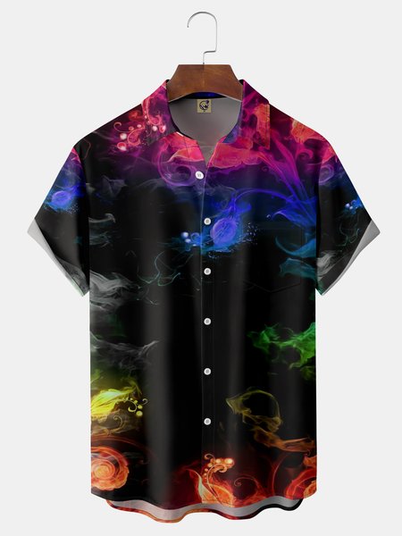 

Flame Chest Pocket Short Sleeve Casual Shirt, Black, Men Shirts