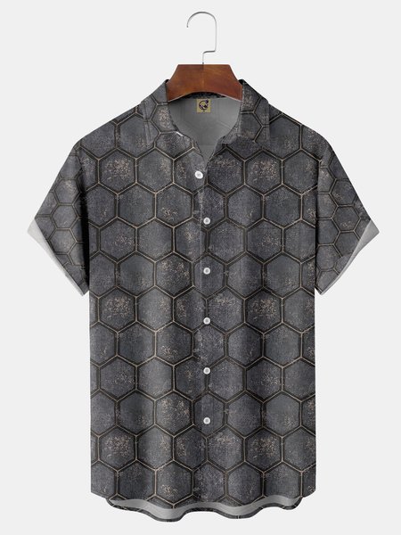 

Geometric Chest Pocket Short Sleeve Shirt, Deep gray, Short Sleeve Shirts
