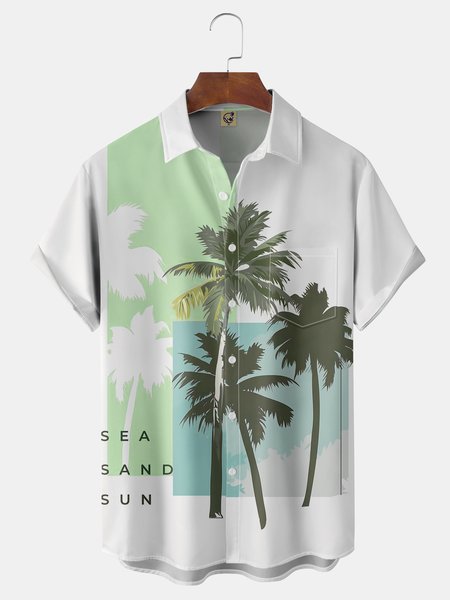 

Coconut Tree Chest Pocket Short Sleeve Hawaiian Shirt, White, Short Sleeve Shirts