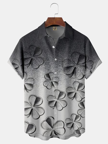 

St. Patrick's Day Sharmark Chest Pocket Short Sleeve Casual Shirt, Black, Short Sleeve Shirts