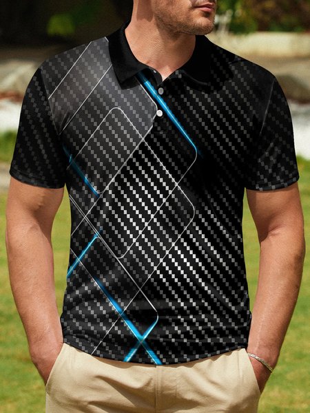 

Ombre Geometric Button Short Sleeve Polo Shirt, Black, Polo Shirts