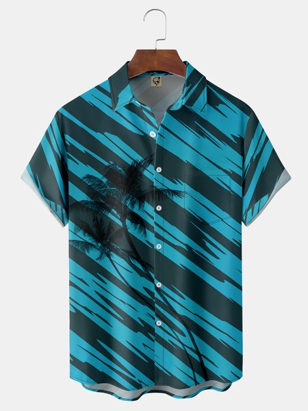 

Coconut Tree Chest Pocket Short Sleeve Hawaiian Shirt, Blue, Men Shirts