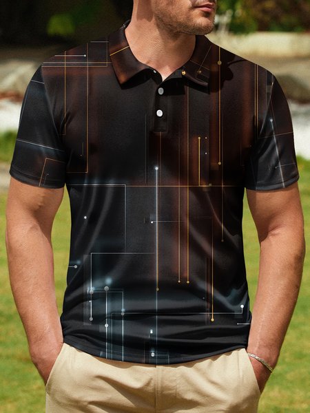 

Ombre Stripe Button Short Sleeve Polo Shirt, Multicolor, Polo Shirts