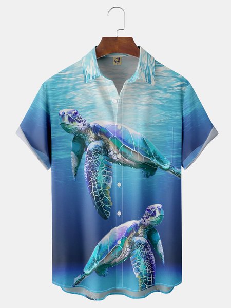 

Sea Turtle Chest Pocket Short Sleeve Hawaiian Shirt, Green, Short Sleeve Shirts