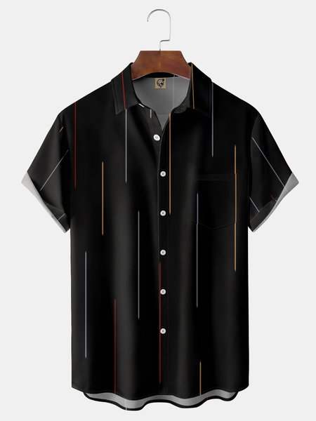 

Line Chest Pocket Short Sleeve Casual Shirt, Black, Short Sleeve Shirts