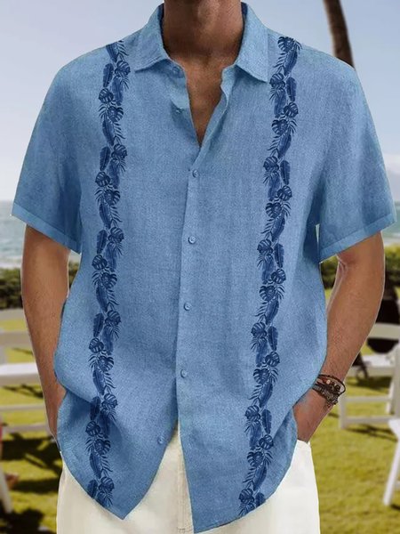 

Plants Short Sleeve Guayabera Shirt, Blue, Short Sleeve Shirts