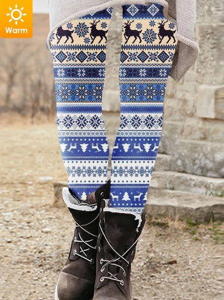 

Women's Christmas print Casual Leggings, Blue, Leggings