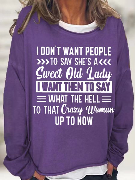 

Women's Funny Old Lady Letter Casual Crew Neck Sweatshirt, Purple, Hoodies&Sweatshirts