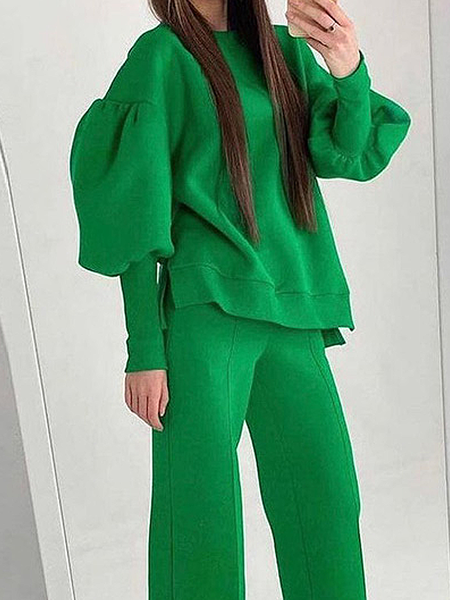 

Micro-Elasticity Casual Plain Crew Neck Long sleeve Sweatshirt, Green, Hoodies and Sweatshirts