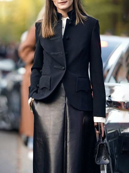 

Long sleeve Stand Collar Regular Fit Elegant Jacket, Black, Jackets