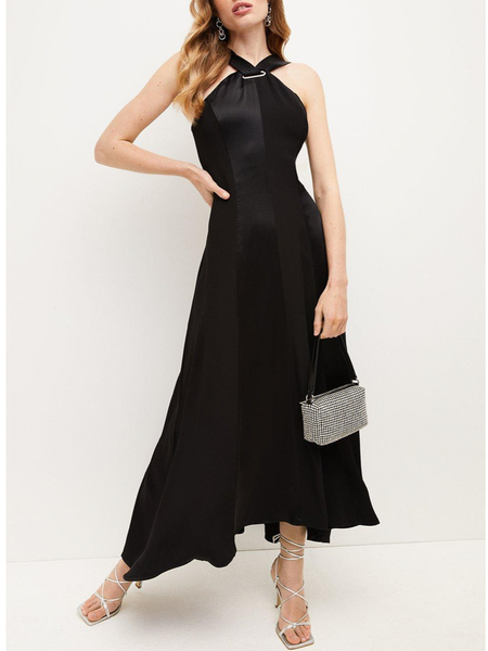 

Satin Plain Elegant Dress & Party Dress, Black, Maxi Dresses