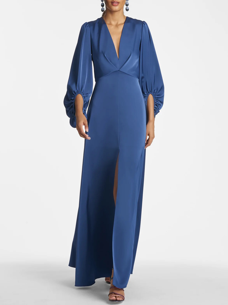 

Elegant V Neck Long sleeve Dress & Party Dress, Blue, Maxi Dresses