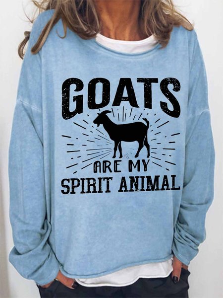

Women's Funny Word Goats Is My Spirit Animal Loose Text Letters Simple Sweatshirt, Light blue, Hoodies&Sweatshirts