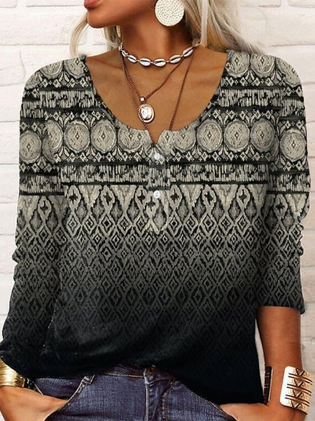 

Crew Neck Ethnic Casual T-Shirt, Black, T-Shirts