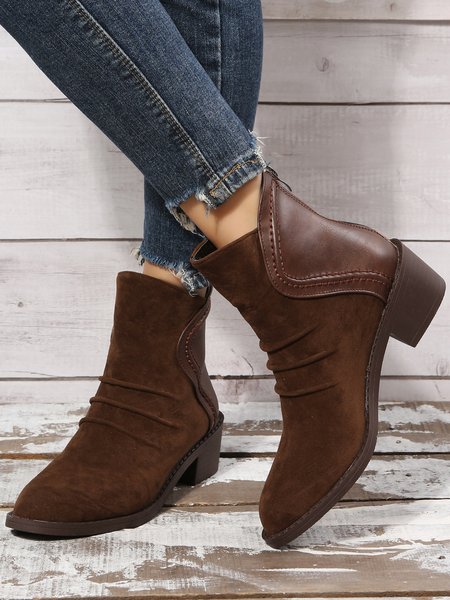 

Casual Leather Chunky Heel Booties, Brown, Boots