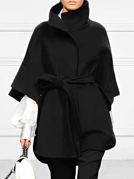 

Urban Turtleneck Loose Plain Overcoat, Black, Coats