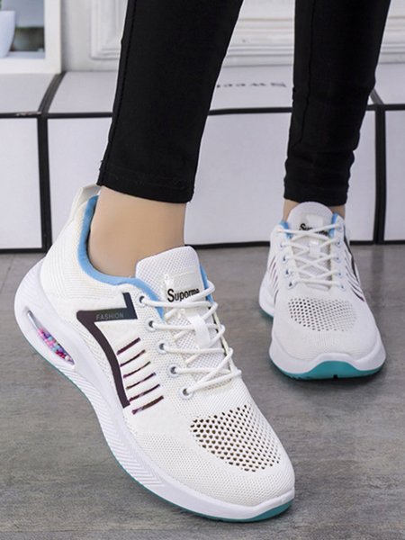 

Lightweight Breathable Mesh Fabric Lace-Up Sneakers, White, Sneakers