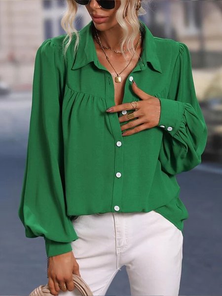 

Lantern Sleeve High Low Hem Blouse, Green, Blouses & Shirts