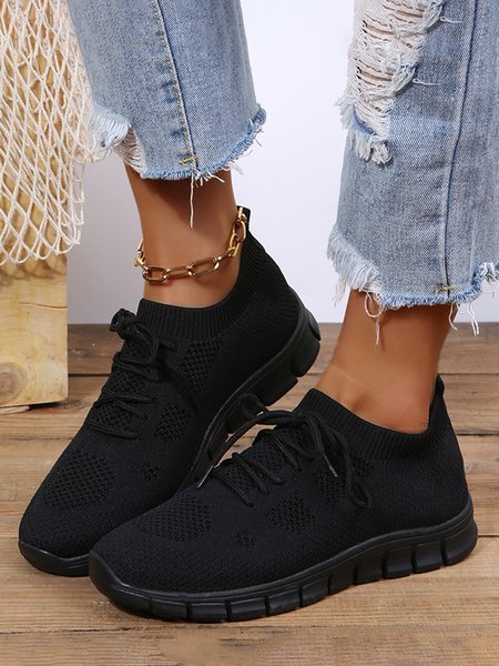 

Breathable Mesh Fabric Lace-up Decor Sports Sneakers, Black, Sneakers