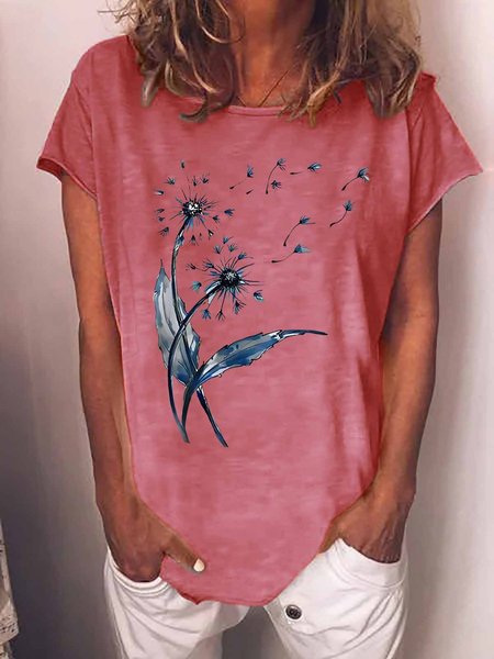

Women’s Loose Dandelion Casual Cotton-Blend T-Shirt, Pink, T-shirts