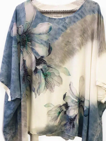 

Crew Neck Floral Loose T-Shirt, Multicolor, T-Shirts