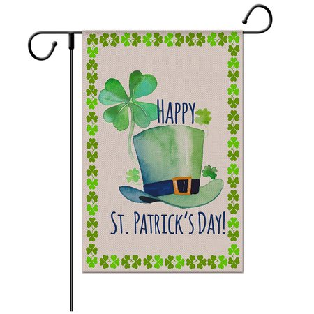 

Happy St Patrick's Day Garden Flag 12 x 18 Inch Burlap Yard Flag Double Sided Printed Shamrocks Holiday Outdoor Decor Flag, Color9, Garden Flags