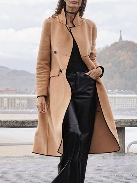 

Lapel Collar Elegant Regular Fit Overcoat, Khaki, Coats