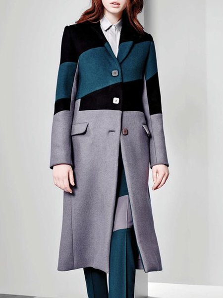 

Elegant Geometric Regular Fit Lapel Collar Overcoat, Gray, Coats