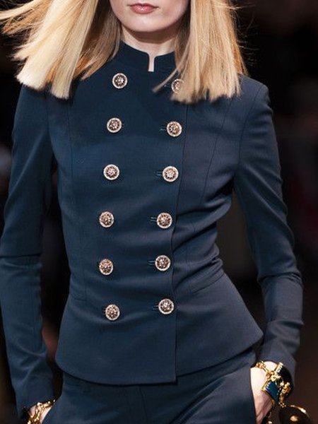 

Stand Collar Urban Plain Double Breasted Jacket, Purplish blue, Jackets