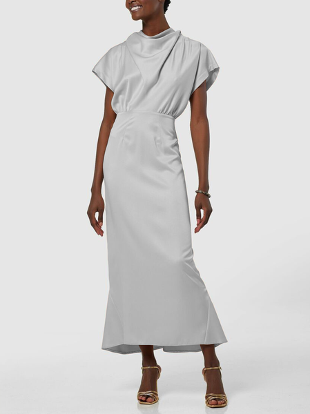 

Regular Fit Elegant Satin Dress & Party Dress, Gray, Maxi Dresses