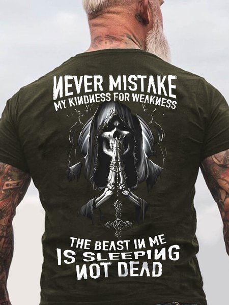 

Men's Never Mistake My Kindness For Weakness The Beast In Me Is Sleeping Not Dead Funny Graphic Printing Crew Neck Cotton Text Letters Casual T-Shirt, Green, T-shirts