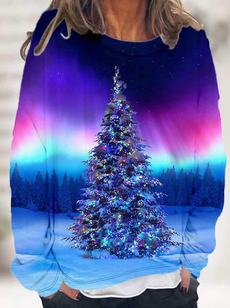 

Women Funny Christmas Tree Print Off Shoulder Sleeve Loose Crew Neck Sweatshirt, Purple, Hoodies&Sweatshirts