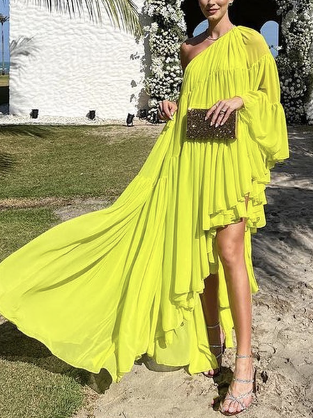 

Plain Cold Shoulder Elegant Dress & Party Dress, Yellow, Maxi Dresses