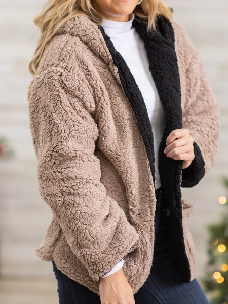 

Casual Hooded Granular Fleece Fabric Plain Teddy Jacket, Multicolor, Coats