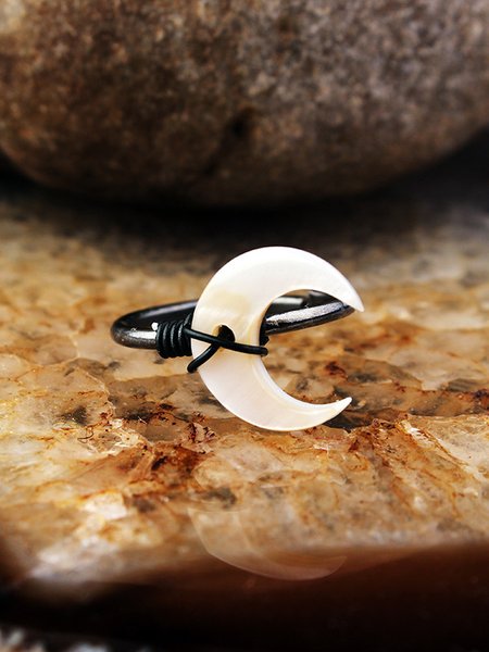

Vintage Natural Seashell Handmade Wire Wound Ring Boho Ethnic Jewelry, Black, Rings