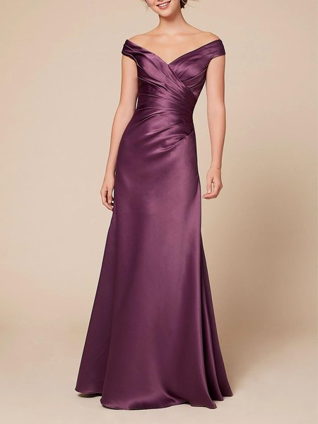

Satin Elegant Plain Long Wedding Dress, Purple, Maxi Dresses