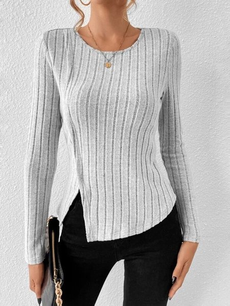 

Crew Neck Plain Casual T-Shirt, Gray, Tops