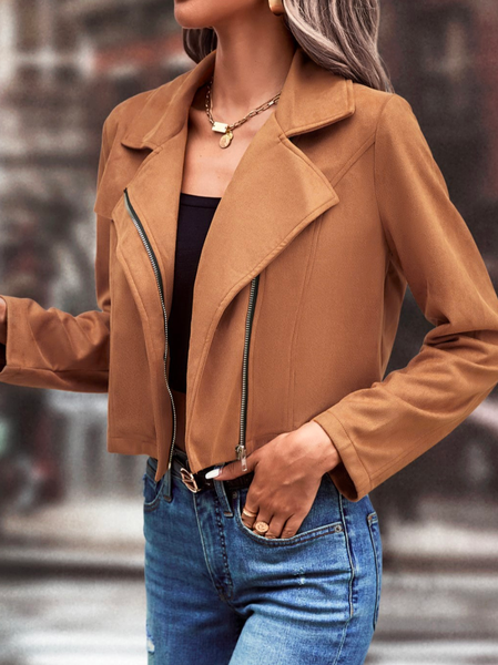 

Plain Cross Neck Urban Loose Jacket, Khaki, Jackets