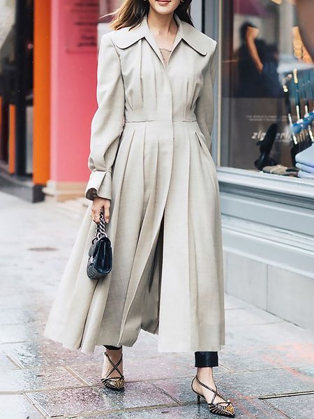 

Shawl Collar Regular Fit Plain Elegant Trench Coat, As picture, Coats