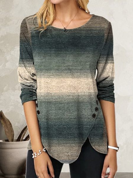 

Ombre Striped Crew Neck Regular Fit Casual T-Shirt, Green, T-Shirts