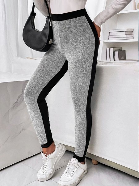 

Color Block Jersey Casual Leggings, Black-grey, Leggings