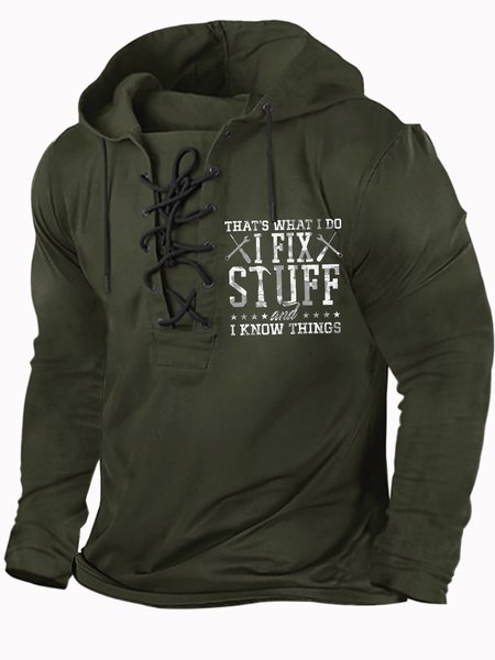 

Men's That Is What I Do I Fix Stuff And I Know Things Funny Graphic Printing Regular Fit Casual Text Letters Hoodie Sweatshirt, Dark green, Hoodies&Sweatshirts