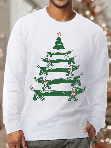 

Men's Christmas Tree Cute Dog Funny Graphic Printing Cotton-Blend Casual Sweatshirt, White, Hoodies&Sweatshirts
