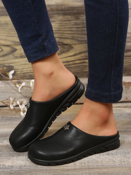 

Vintage Plus Size Plain Color Non-Slip Flat Mules, Black, Flats