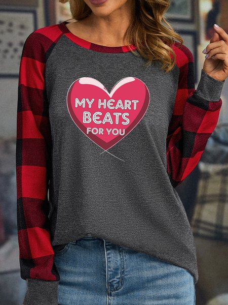 

Lilicloth X Jessanjony My Heart Beats For You Womens Long Sleeve Buffalo Plaid T-Shirt, Gray, Long sleeves